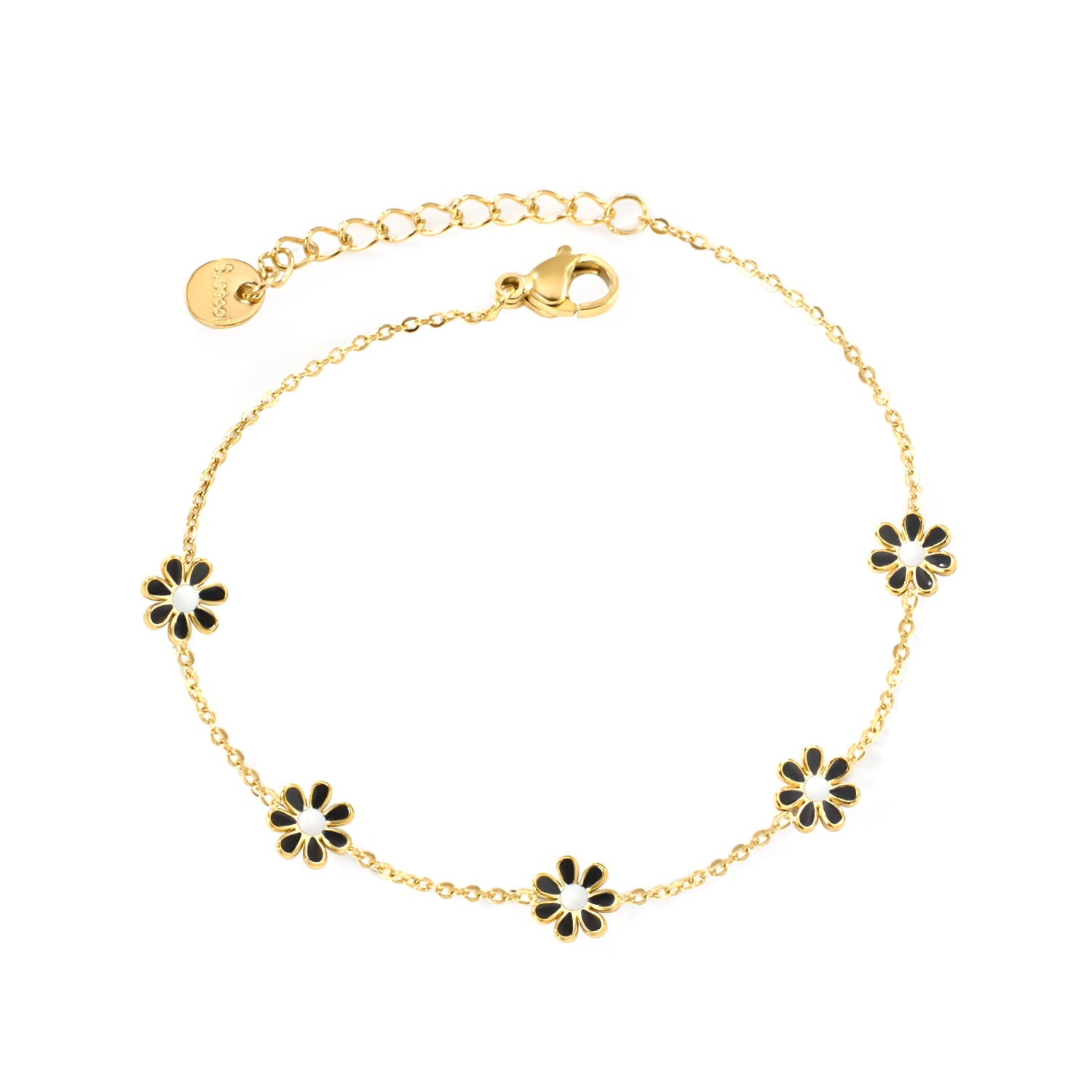 8mm six-petal flower white/black/purple/blue oil drop accessories 0.35 cross chain *18+3cm+6mm round sign bracelet gold color asonjewelry